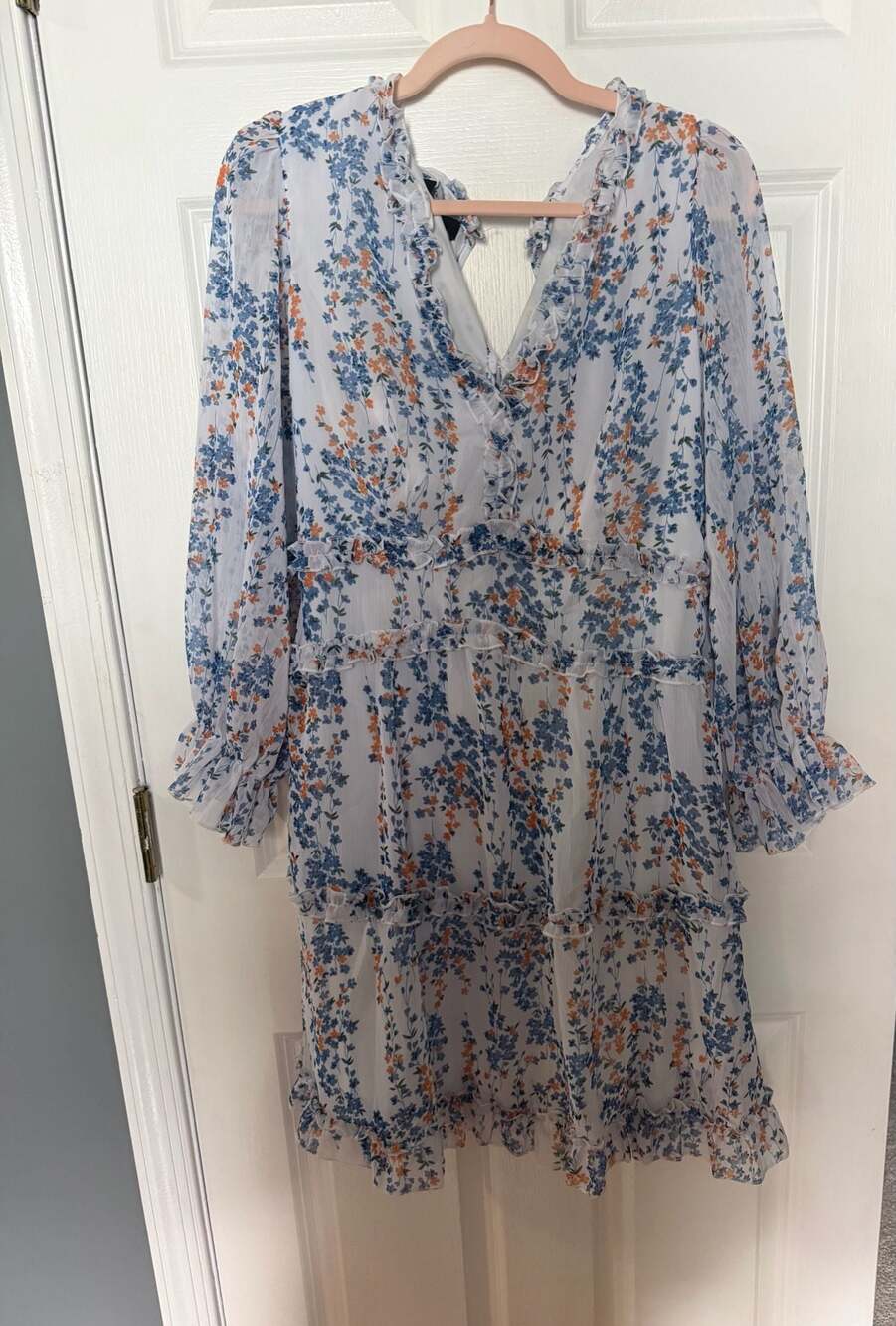 Dokotoo Women's Long Sleeve Floral Print V-Neck Ruffle Tiered Mini Dress with Op